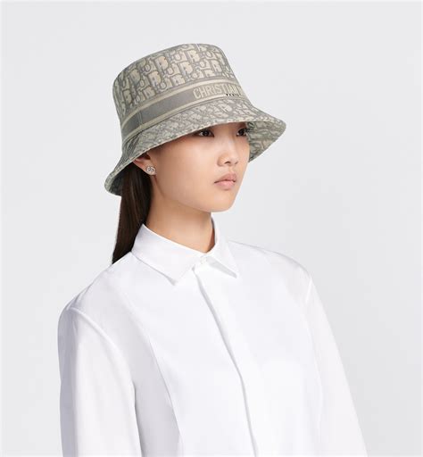 Dior Oblique Small Brim Bucket Hat White and Gray Embroidery